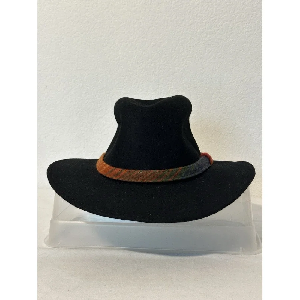 Woolrich Felt Hat Black Wide‎ Brim Contrast Band Wool Size OS 21.5